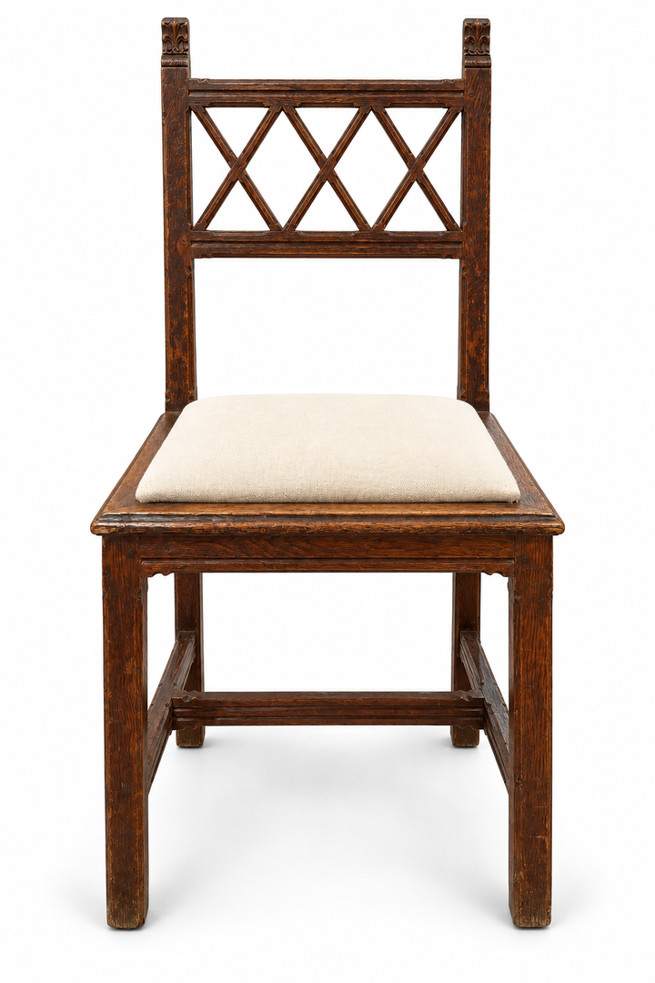 Set of Six Antique Belgian Lattice-Back Dining Chairs, circa 1900