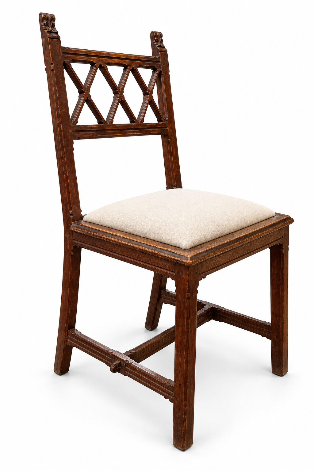 Set of Six Antique Belgian Lattice-Back Dining Chairs, circa 1900