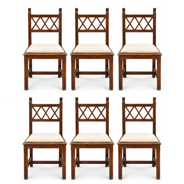 Set of Six Antique Belgian Lattice-Back Dining Chairs, circa 1900