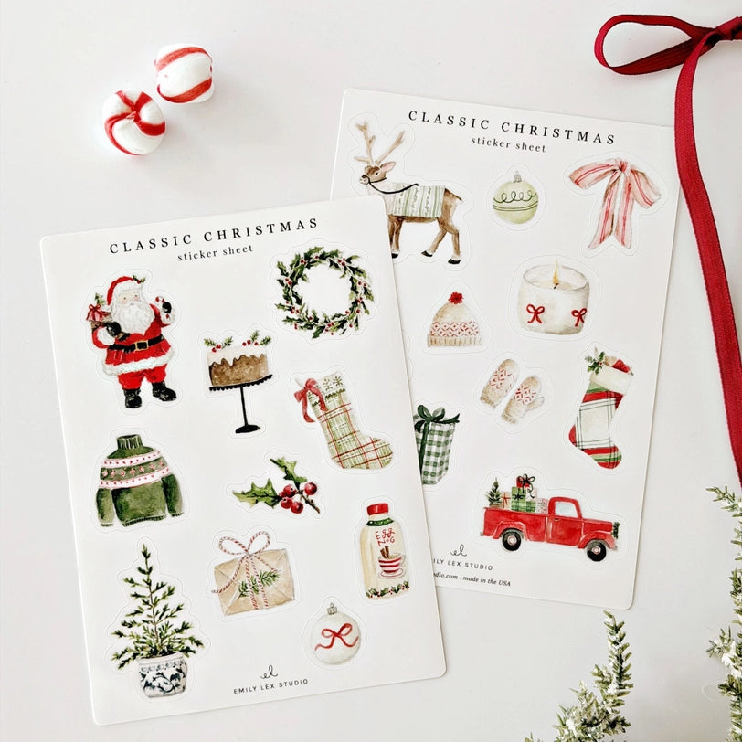 Classic Christmas Watercolor Sticker Sheets