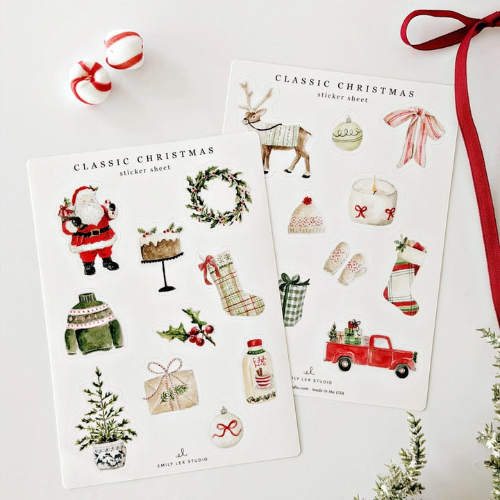 Classic Christmas Watercolor Sticker Sheets