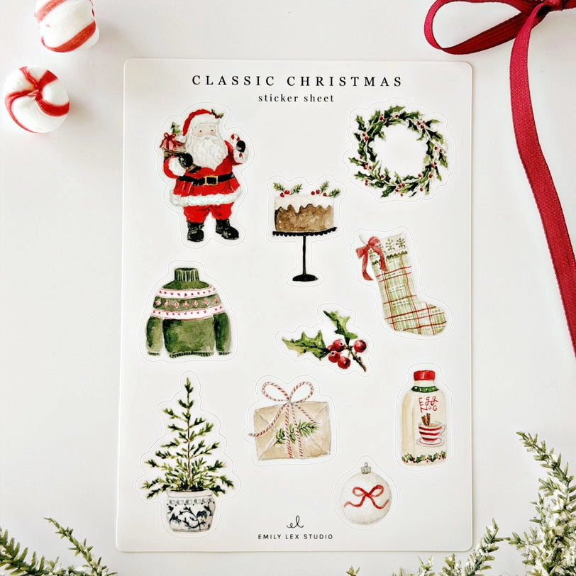 Classic Christmas Watercolor Sticker Sheets