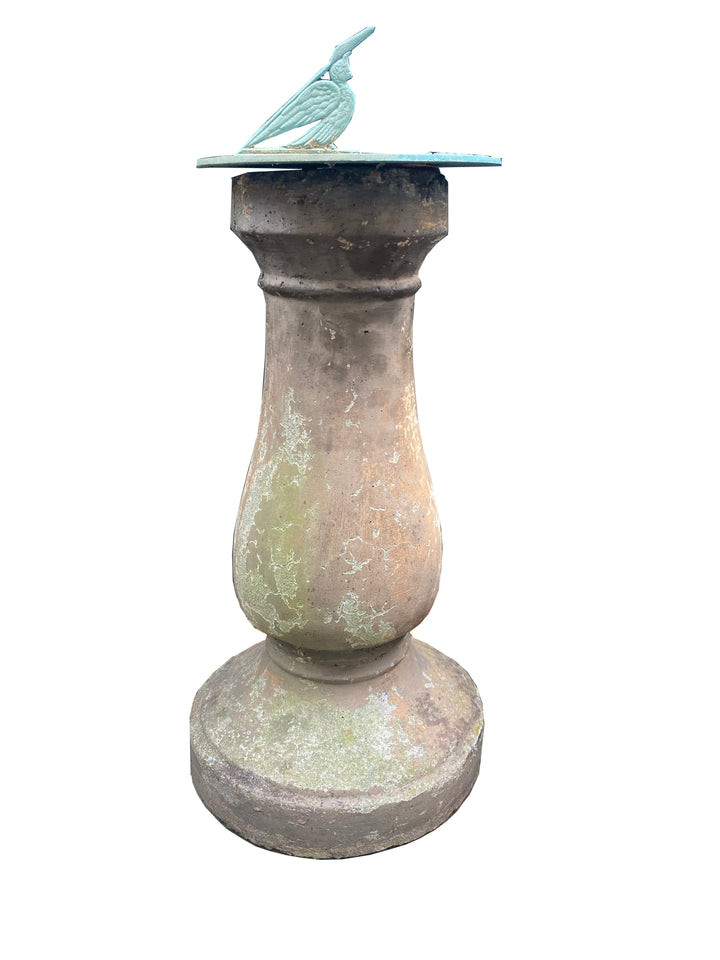 Vintage Verdigris Sundial on Aged Concrete Pedestal