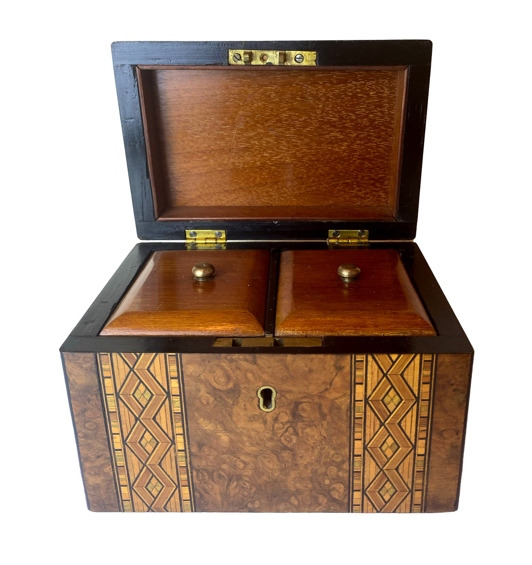 Antique English Tea Caddy with Inlay, c. 1830
