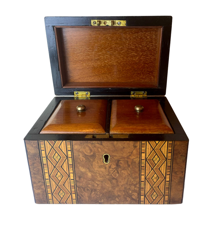 Antique English Tea Caddy with Inlay, c. 1830