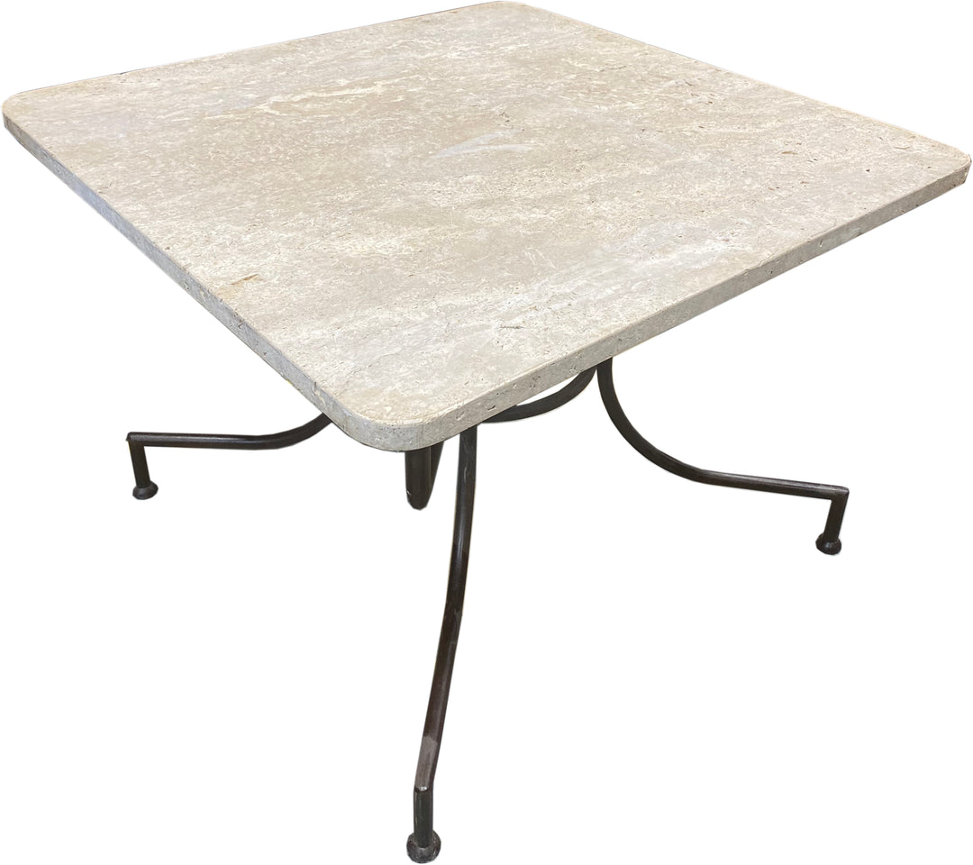 French Mid-Century Dining Table with Travertine Top