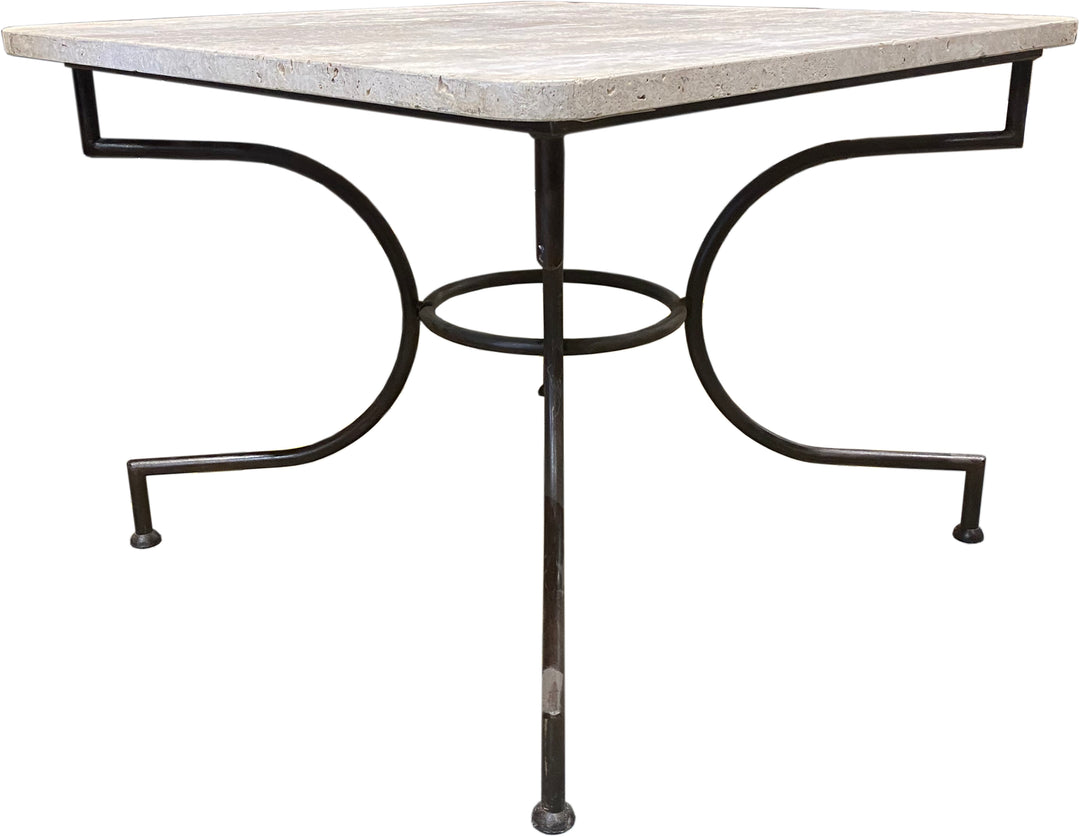 French Mid-Century Dining Table with Travertine Top