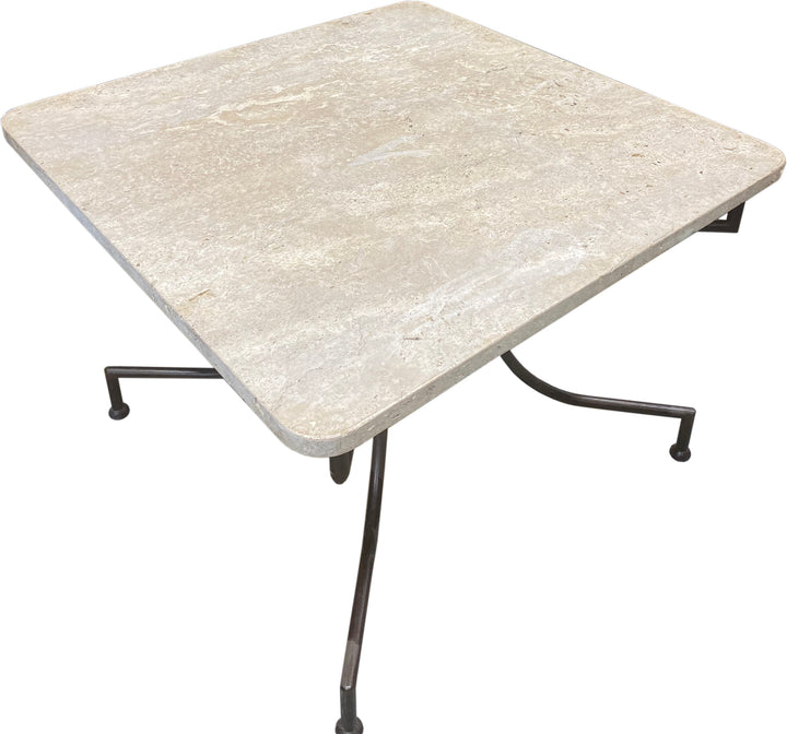 French Mid-Century Dining Table with Travertine Top