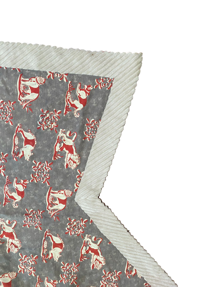 Star-Shaped Holiday Tree Skirt – Red & Cream Animal Motif