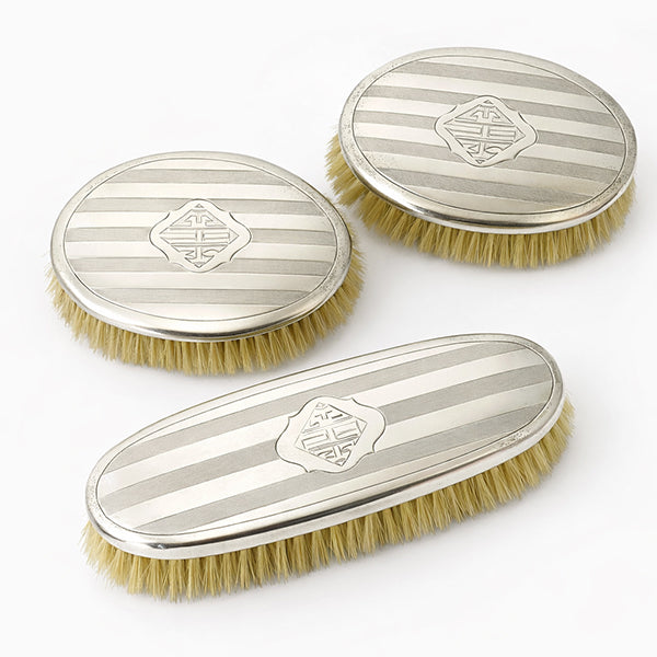 Art Deco Silver Vanity Brush Set – Stamped E.M.A. (Germany, c.1920s–1930s)