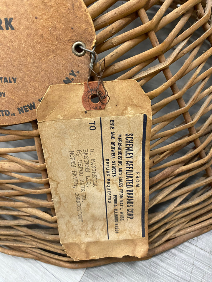French Green Glass Demijohn in Woven Basket, circa 1960