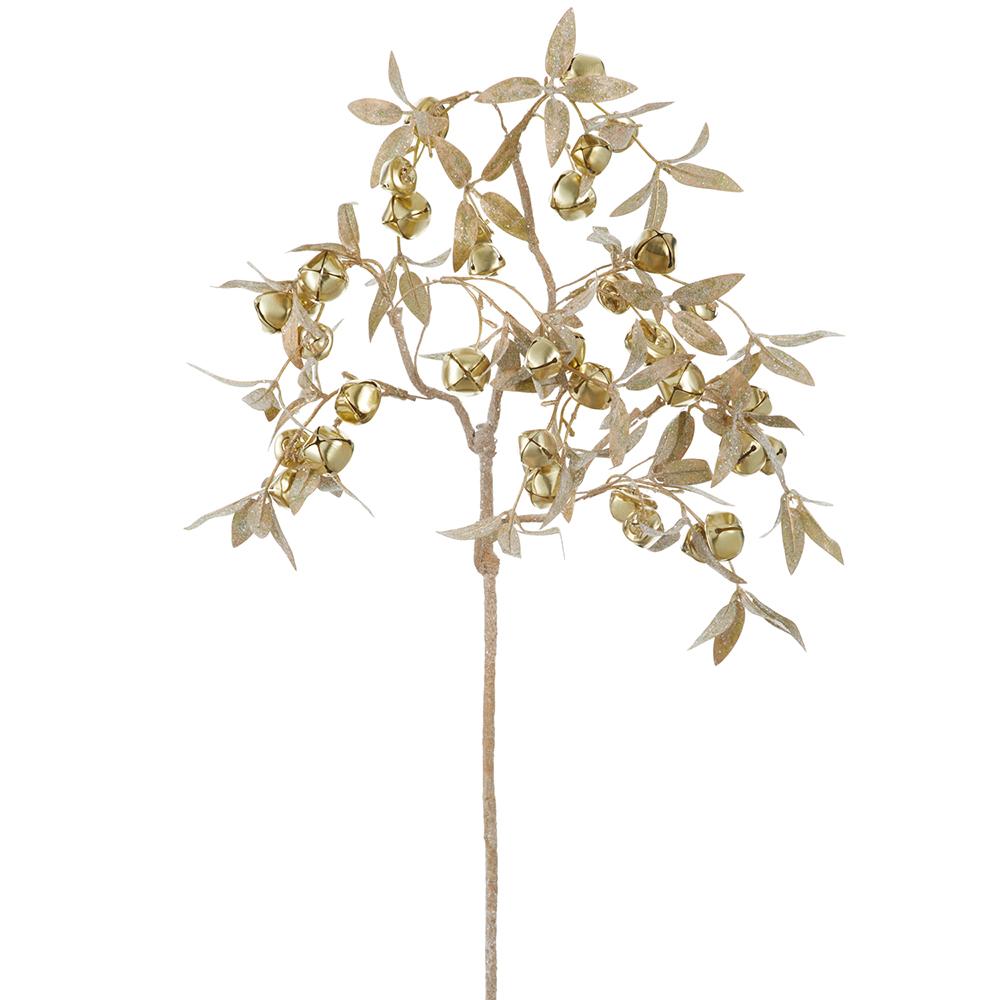 Glittered Leaf Spray with Jingle Bells