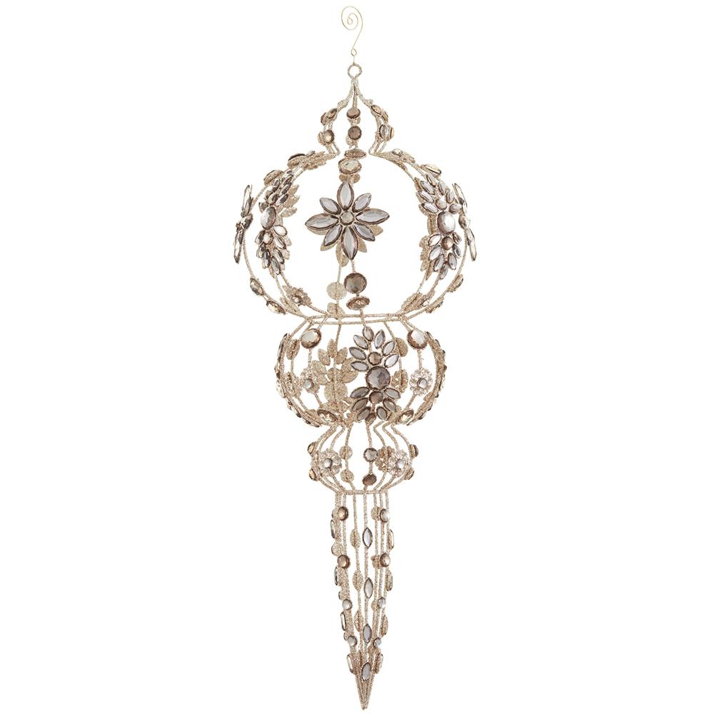 Gold Beaded Finial Ornament with Mirror Accents