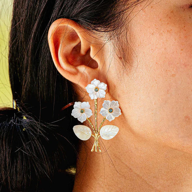 Mermaid Garden Convertible Bouquet Earrings - MOP + Jade