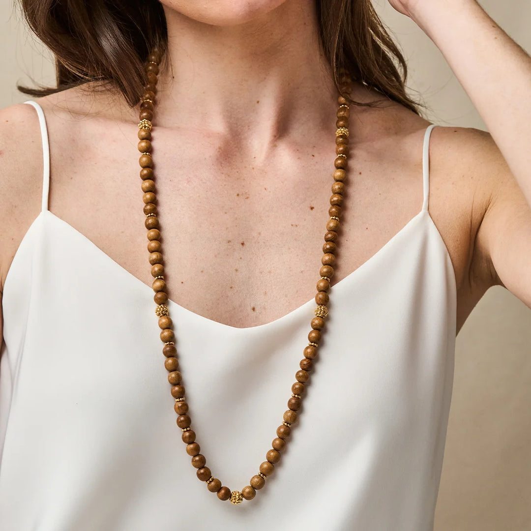 Berry Single Strand Beads Necklace, 32" - Teak