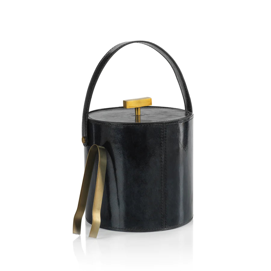 Savoy Blue Leather Ice Bucket with Tongs