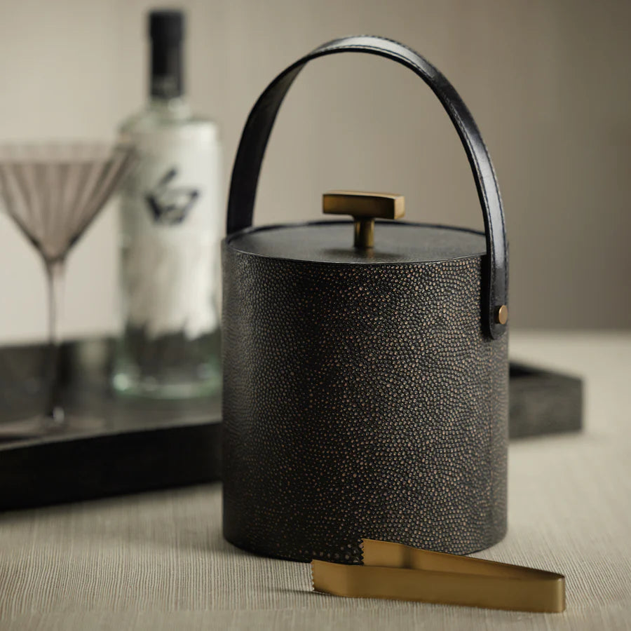 Shagreen Leather Ice Bucket with Tongs