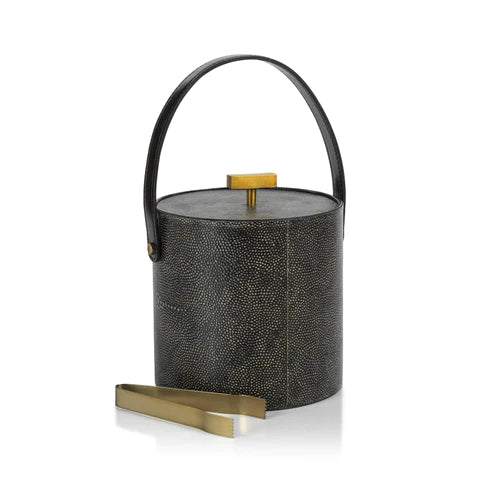 Shagreen Leather Ice Bucket with Tongs