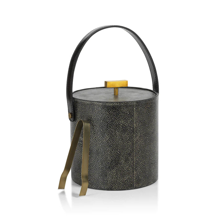 Shagreen Leather Ice Bucket with Tongs