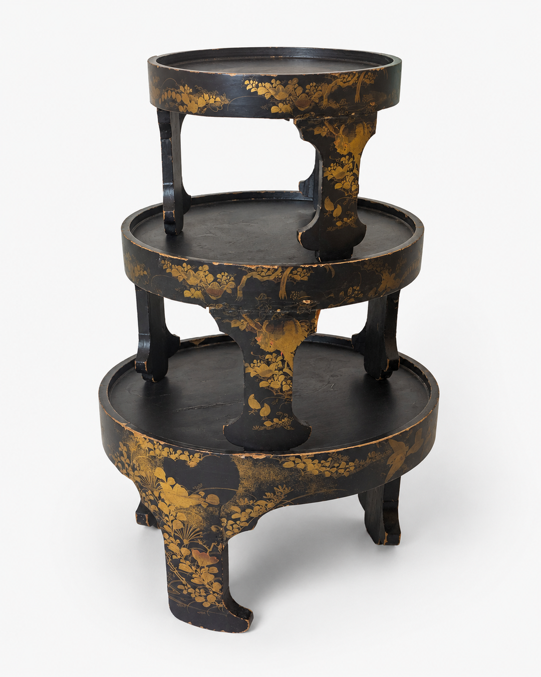 Set of Three Vintage Asian Black Lacquer Display Stands