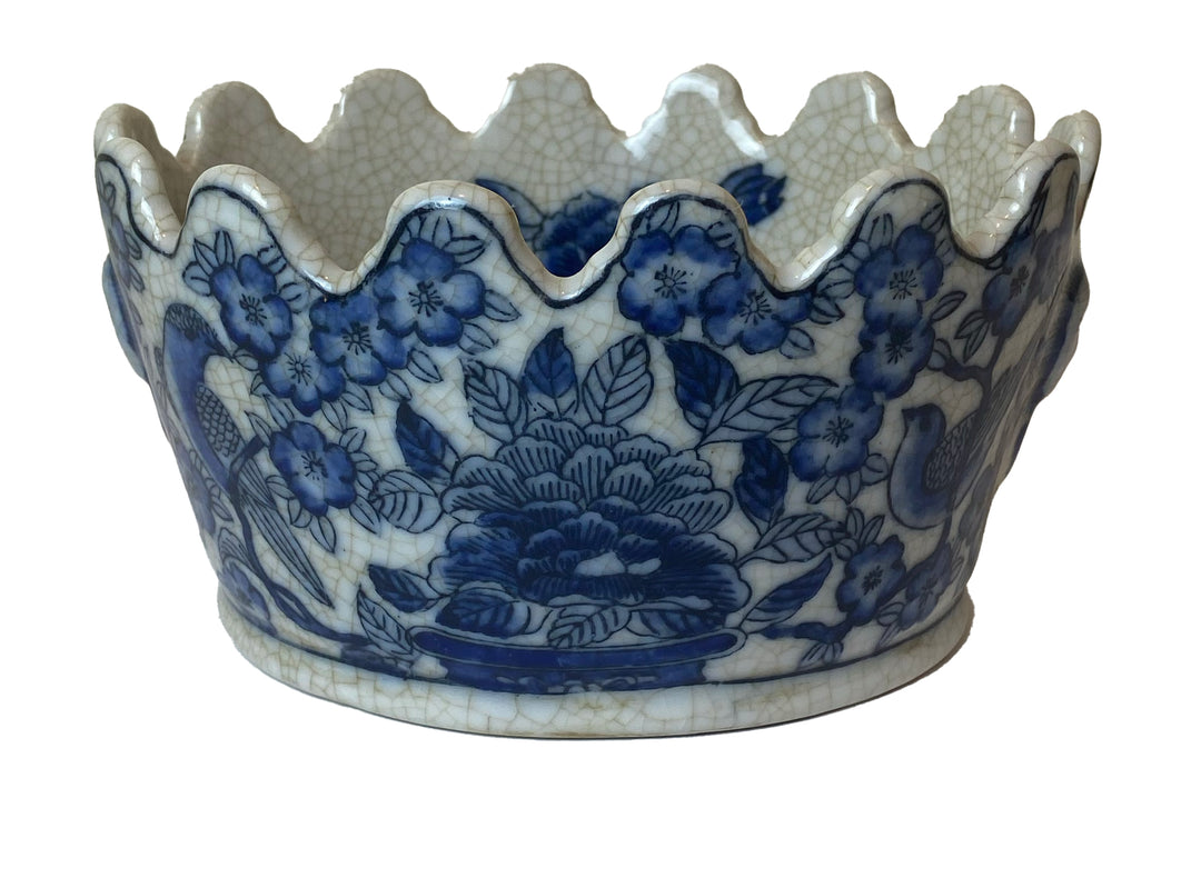 Chinese Blue and White Ceramic Monteith Bowl Jardiniere Planter