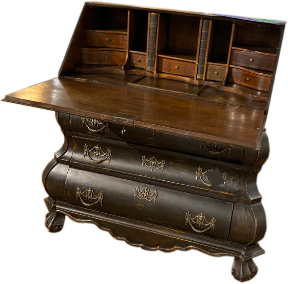 Antique 18th Century Dutch Oak Drop Front Bombe Secretary Desk Secretaire