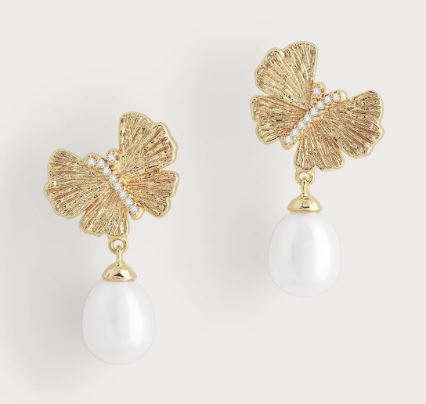 Butterfly With Pearl Drop Earrings