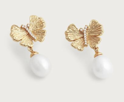 Butterfly With Pearl Drop Earrings