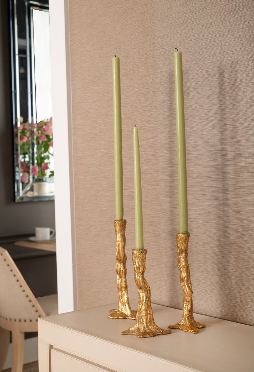 Gold Leaf Branch Candlesticks, Set of 3
