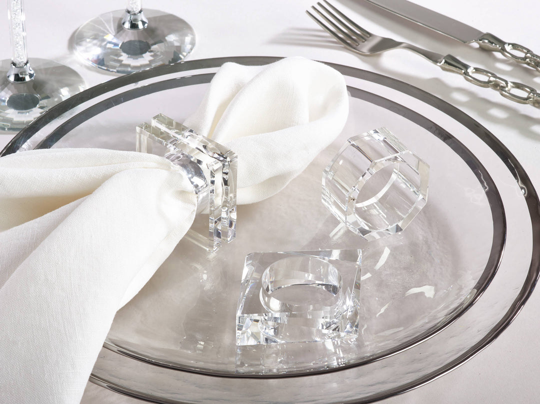 Faceted Crystal Napkin Rings – Set of 4