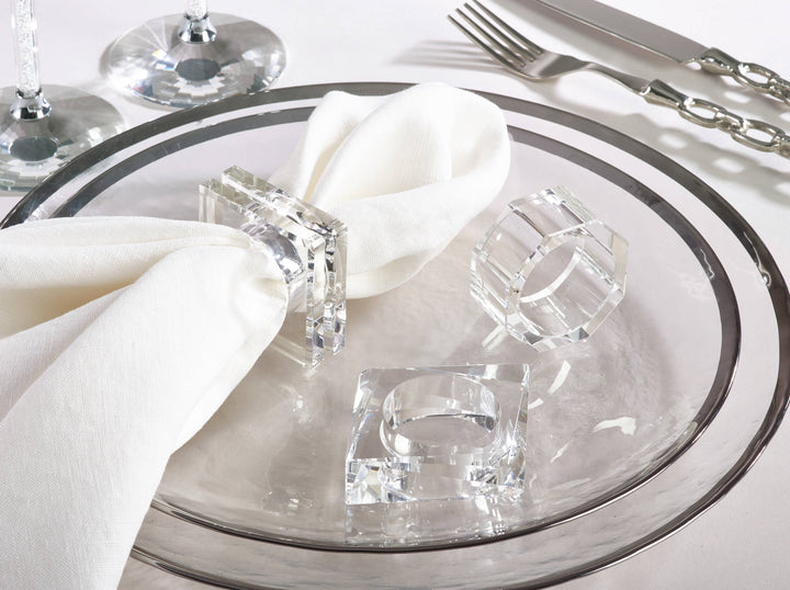 Faceted Crystal Napkin Rings – Set of 4