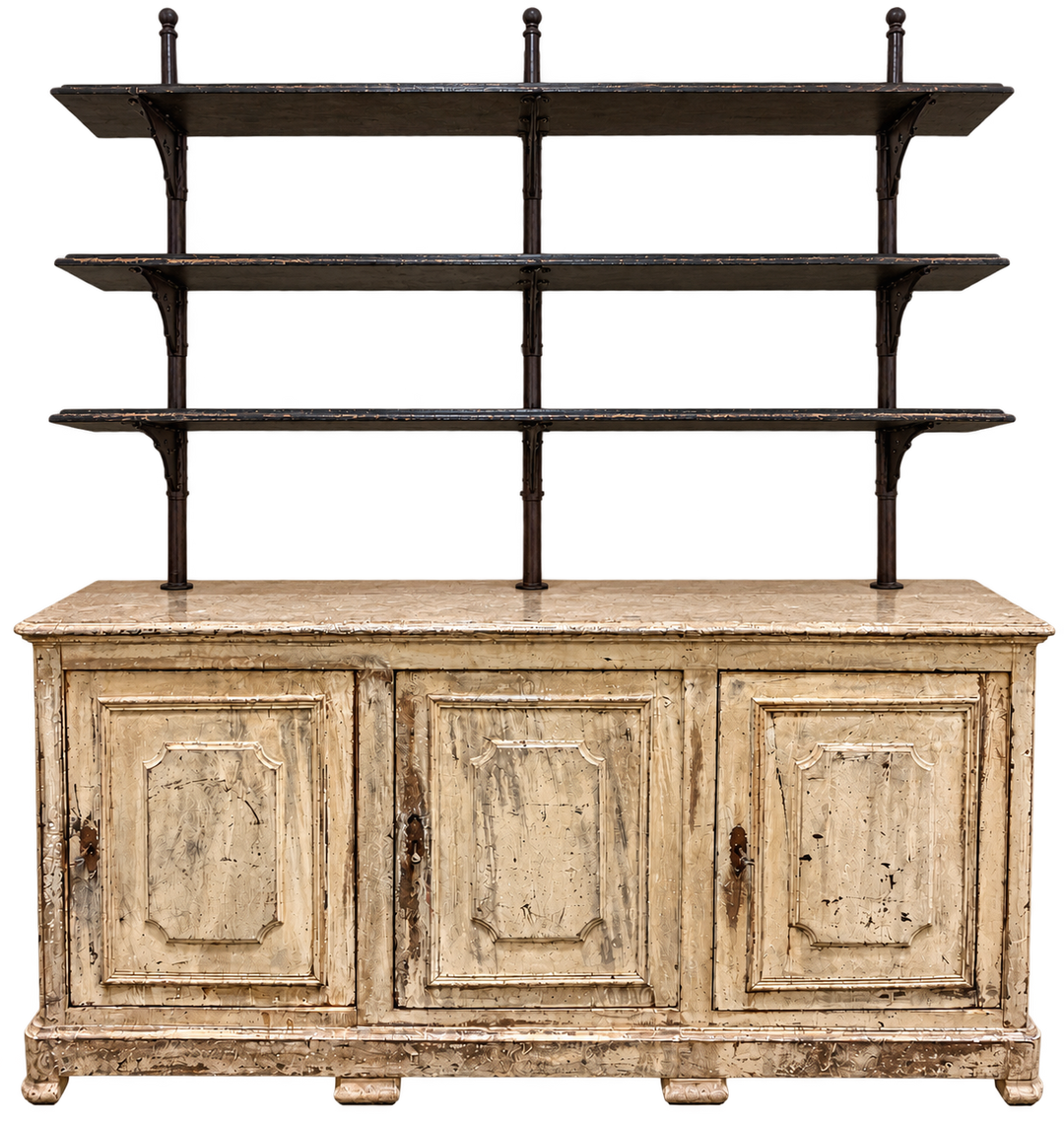 19th-Century French Painted Cabinet with Open Shelving
