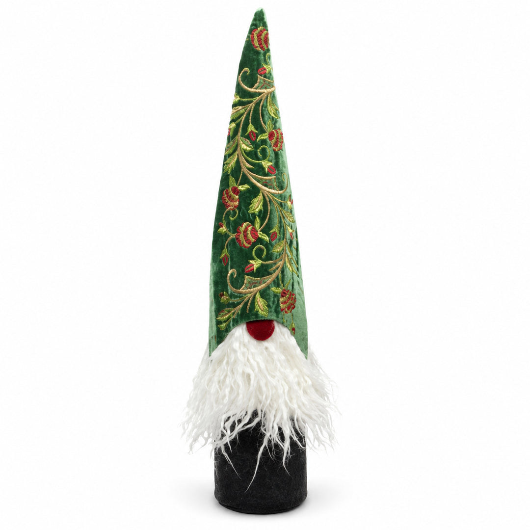 Embroidered Velvet Gnome Bottle Topper – 14"