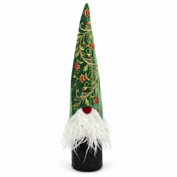 Embroidered Velvet Gnome Bottle Topper – 14"