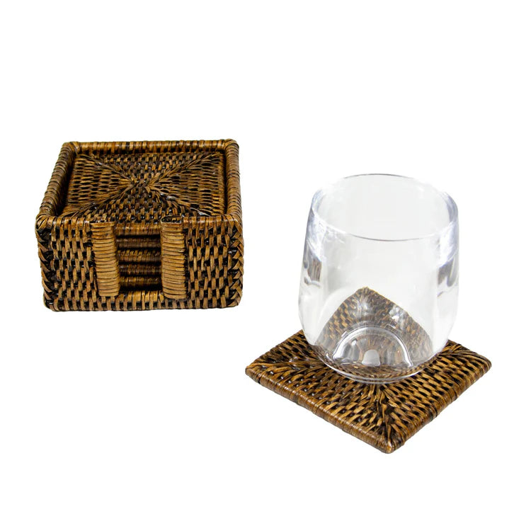 Rattan Square Coaster Set