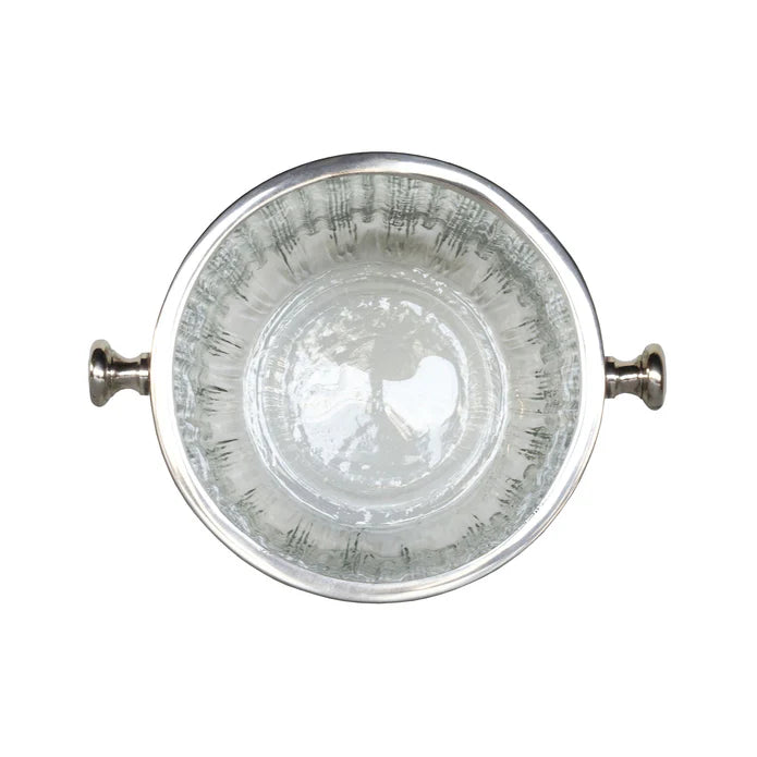 Ribbed Glass Ice Bucket with Tongs