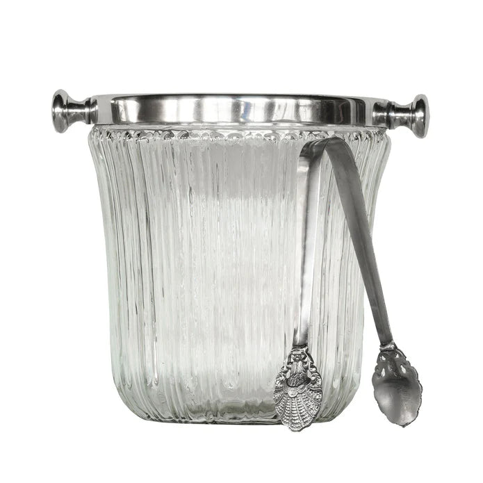 Ribbed Glass Ice Bucket with Tongs