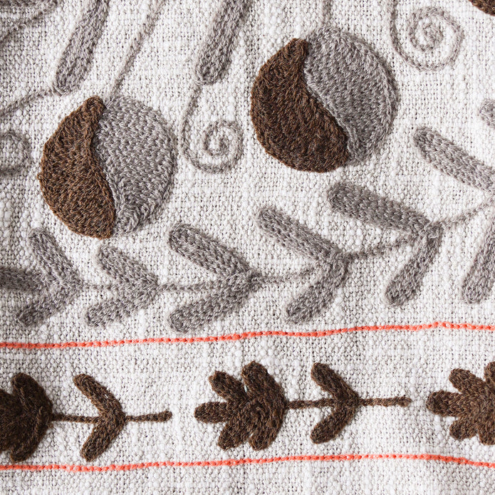 Handloom Slub Cotton Throw with Suzani Embroidery
