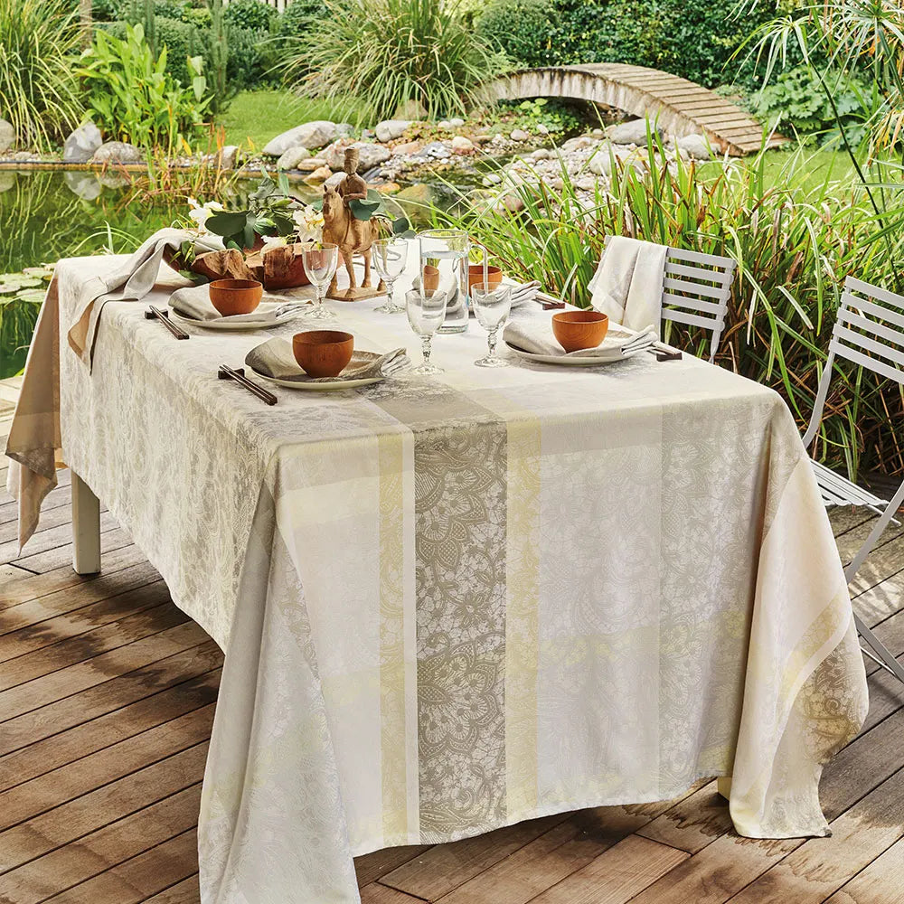 Mille Hortensias Naturel Table Cloth, Coated Cotton