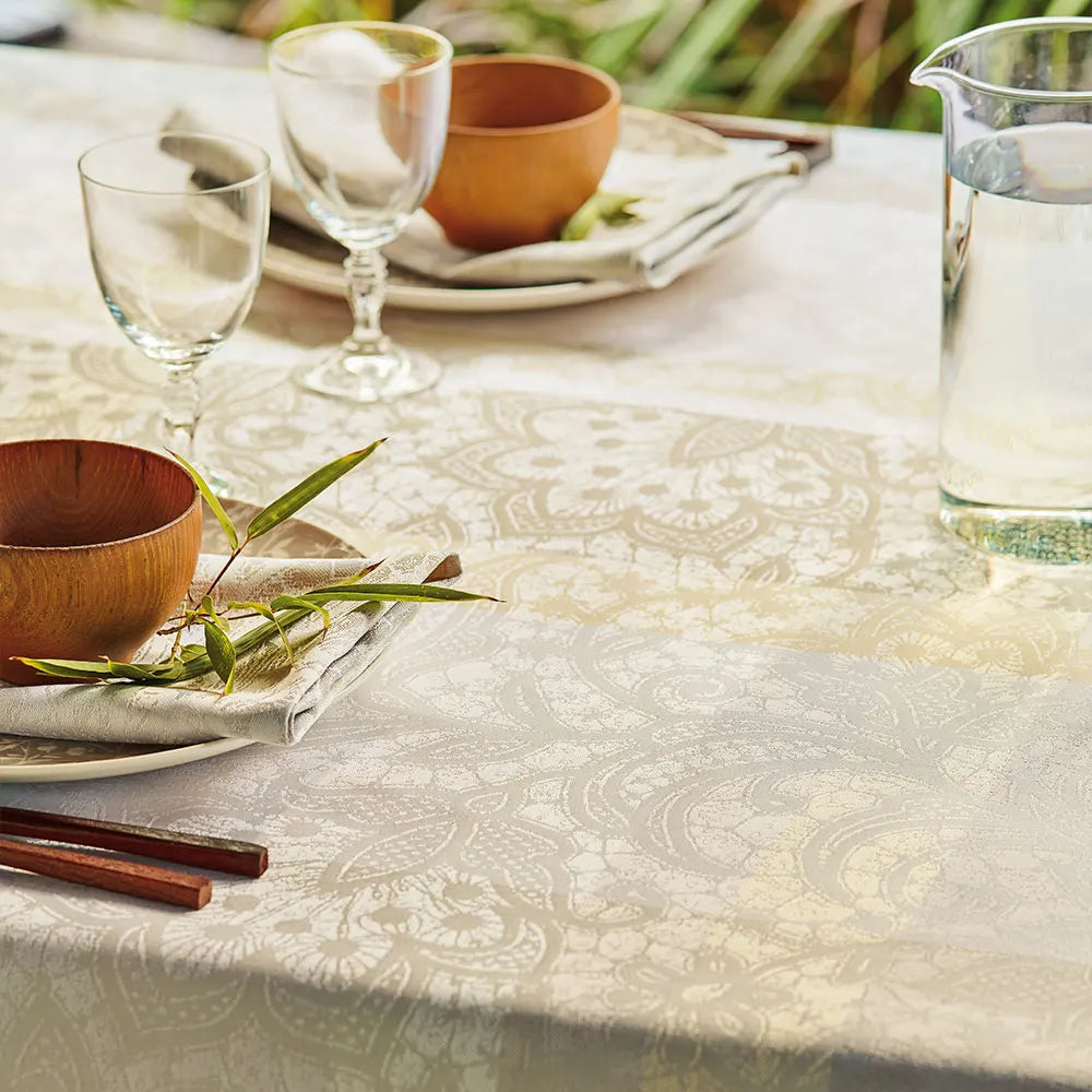 Mille Hortensias Naturel Table Cloth, Coated Cotton