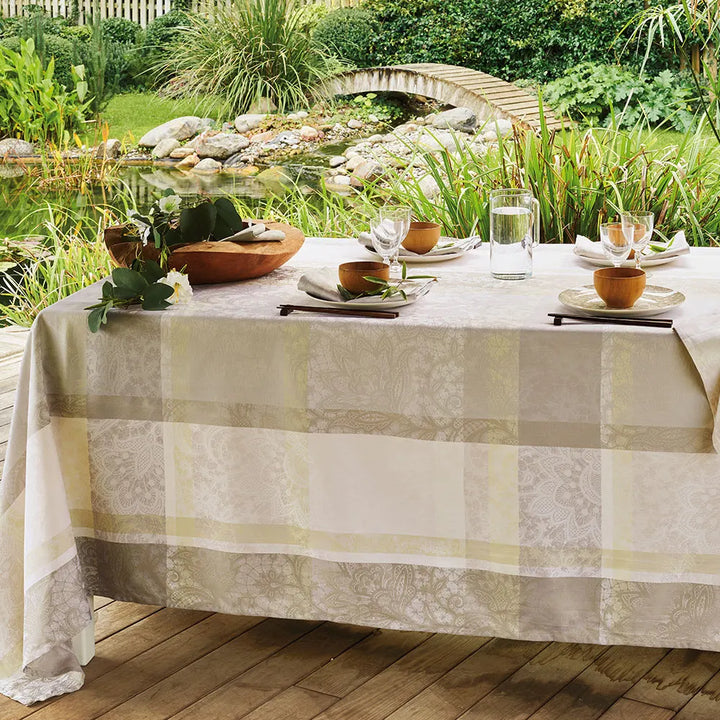 Mille Hortensias Naturel Table Cloth, Coated Cotton