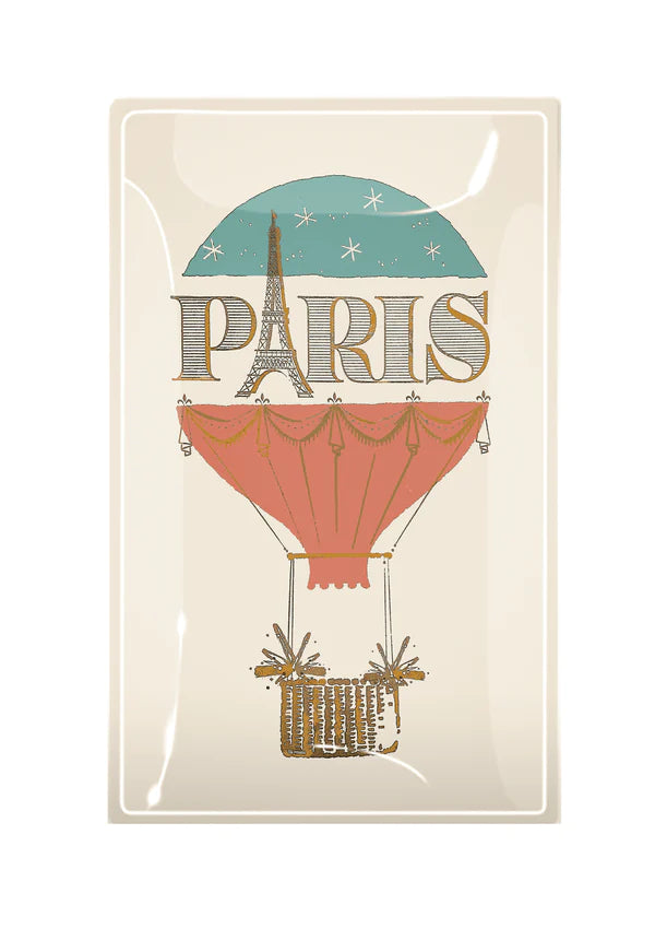 Paris Hot Air Balloon Decoupage Glass Tray