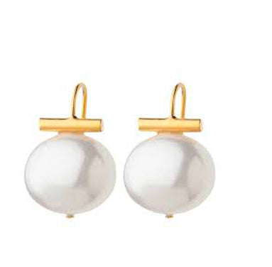 Pebble Pearl Earrings - 14kt Gold and Large Pearl
