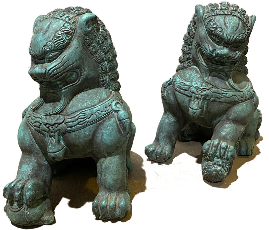 Pair of Bronze Verdigris Foo Dogs