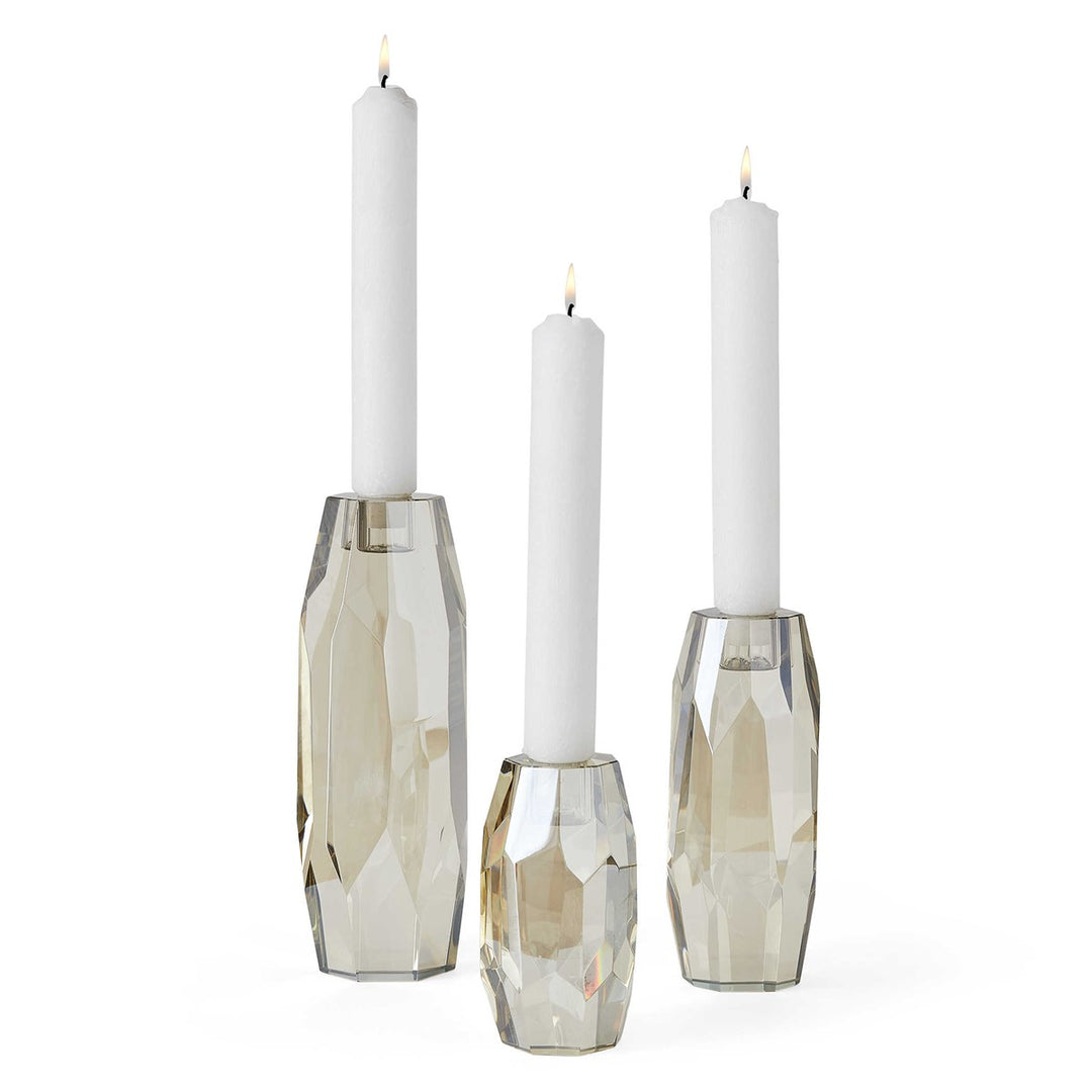 Multifaceted Champagne Crystal Candleholders -  Set of 3