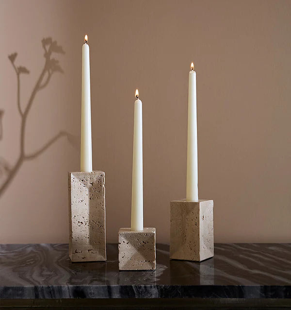 Travertine Candle Holder, Set of 3