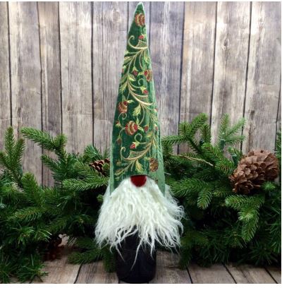 Embroidered Velvet Gnome Bottle Topper – 14"