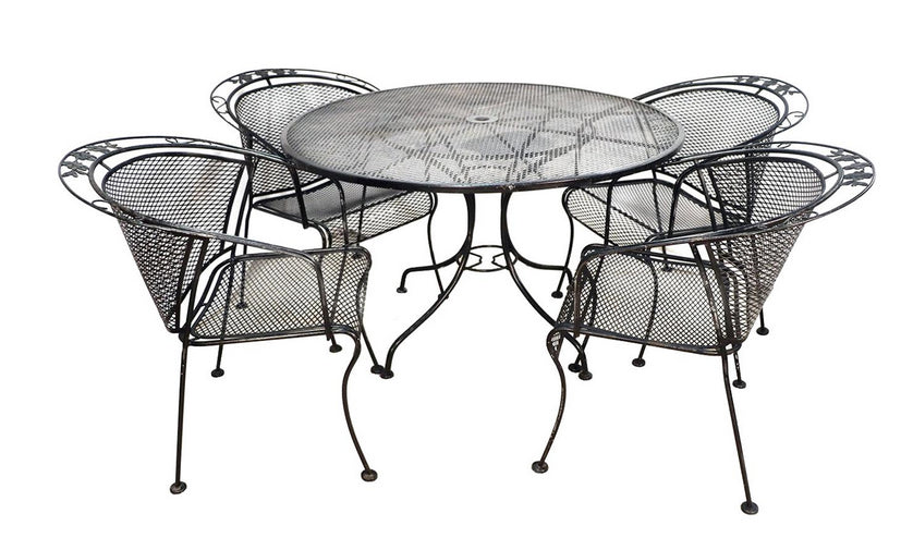 Mid-Century Woodard Patio Set, Table & Six Chairs
